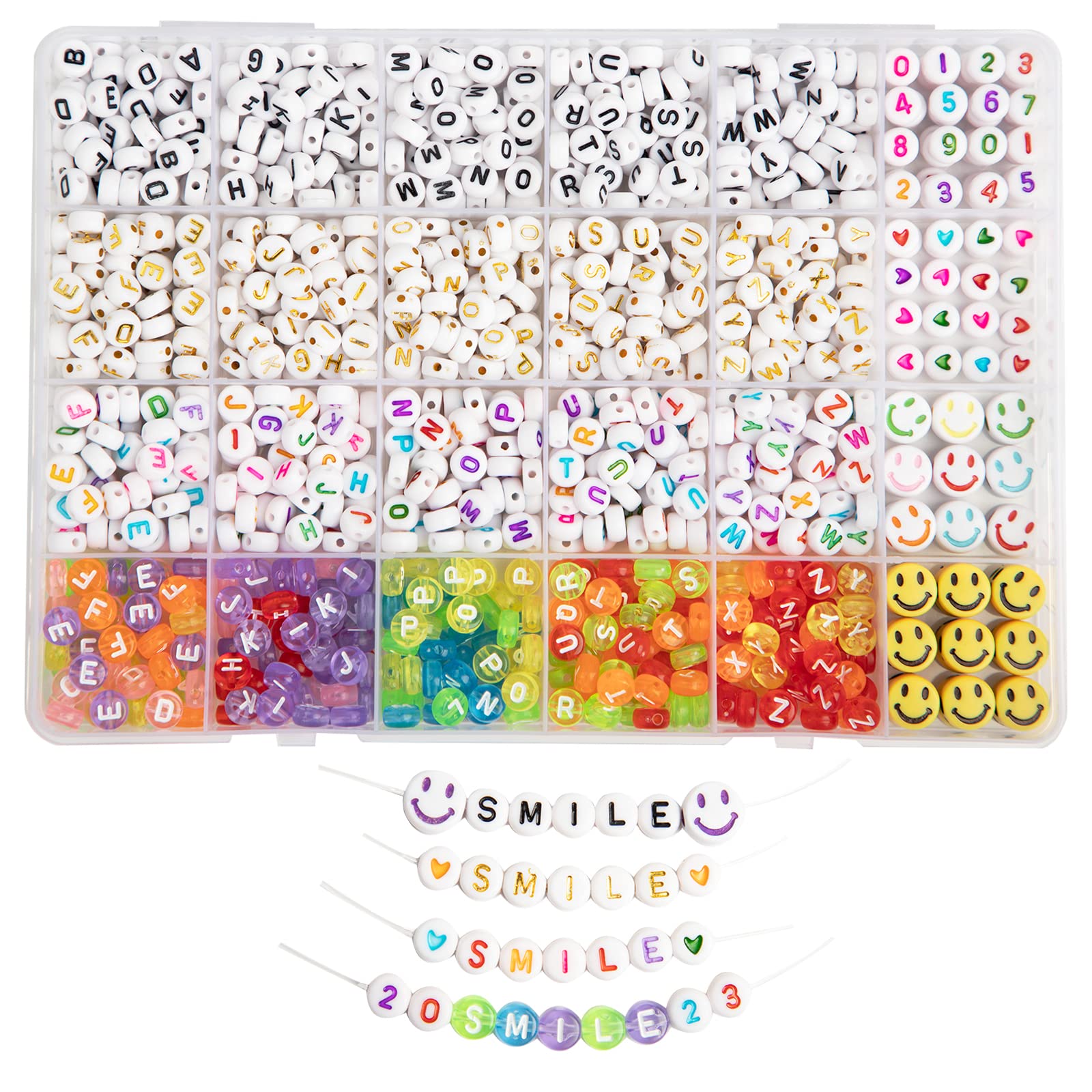 TZSCRAFTS 1140 Pcs 4x7mm Letter Beads for Bracelet Making - Alphabet, Heart, Number & Smiley Face Beads - DIY Jewelry Making Kit for Kids & Girls - Perfect for Birthday Gifts, Friendship Bracelets & Craft Projects