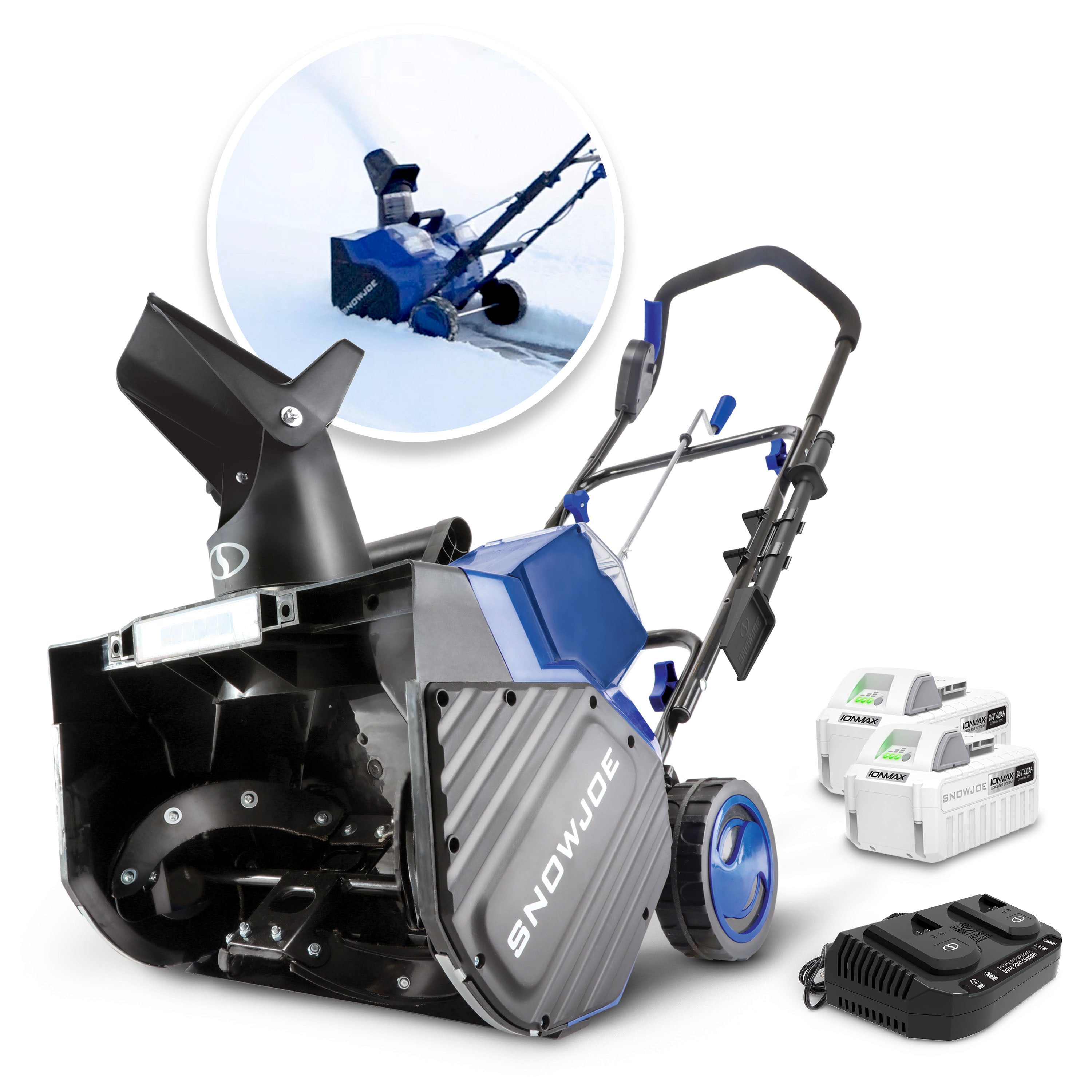 Snow Joe 24V X2 SB18 XR 48 Volt Cordless Snow Blower Kit | 18-Inch Clearing Width | Includes 2 x 5.0Ah Batteries & Fast Charger | Perfect for Driveways, Walkways & Heavy Snow Removal