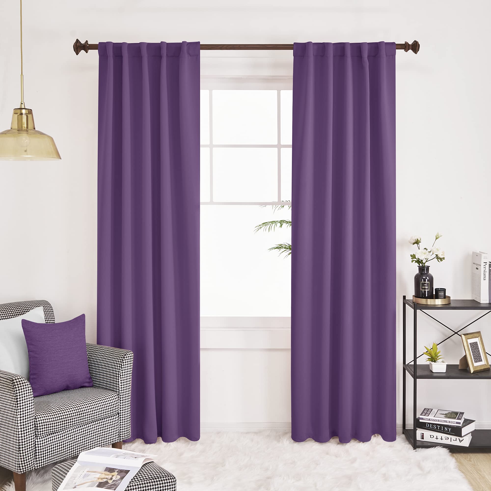 Deconovo Blackout Curtains 42x84 Inch - Thermal Insulated Light Blocking Drapes with Back Tab & Rod Pocket, Purple Grape (Set of 2 Panels) for Living Room, Bedroom & Home Theater