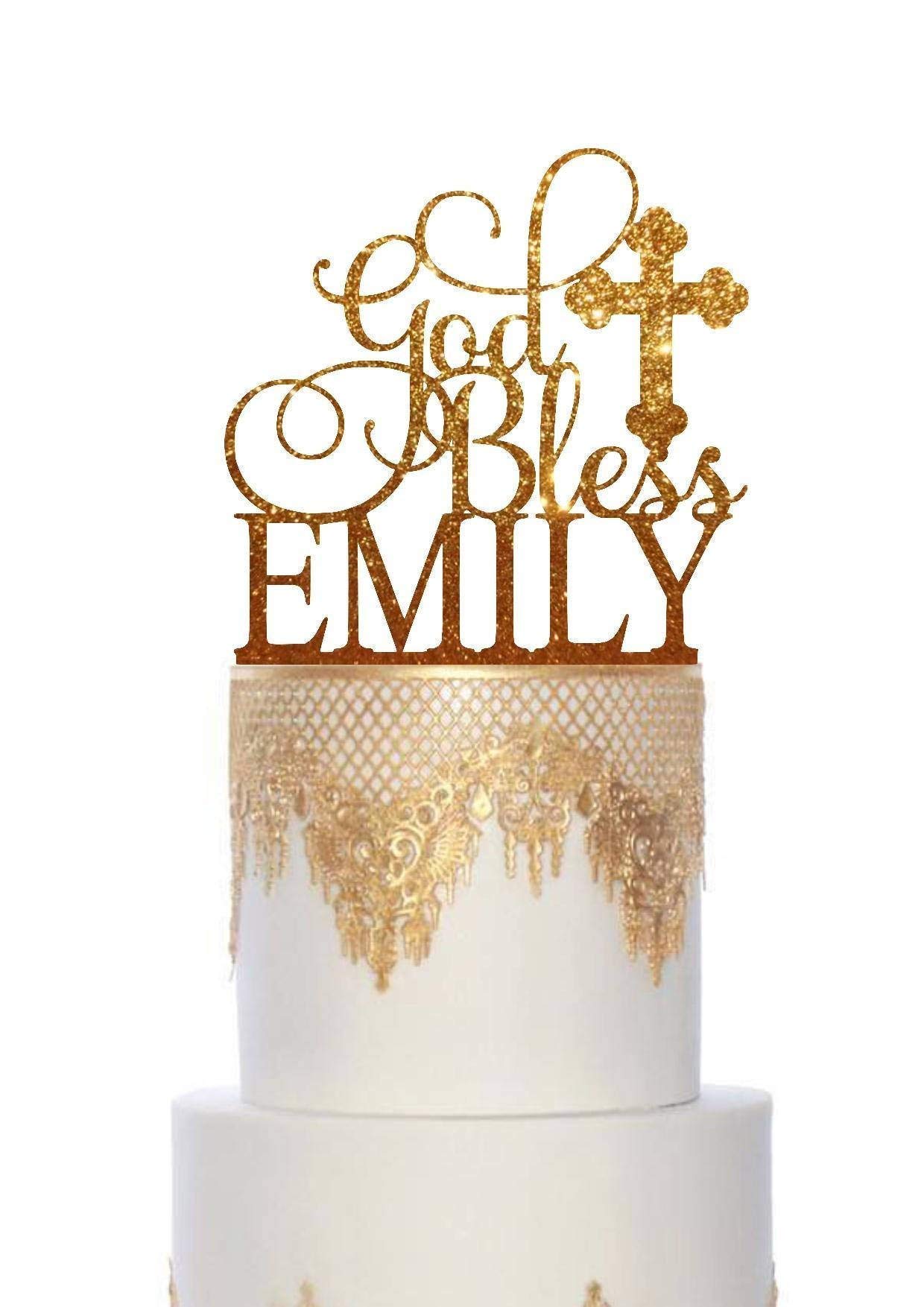 Personalized God Bless Cake Topper - Custom First Communion, Christening & Baptism Cake Decorations - Perfect for Religious Celebrations, Baby Showers & Special Occasions