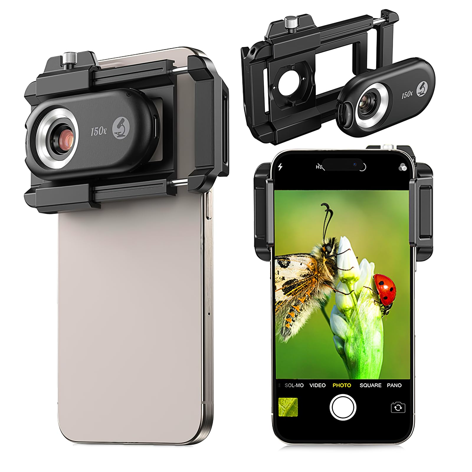 Kolertron 150X Phone Microscope Lens with CPL Filter & LED/UV Light - Portable Pocket Digital Microscope for iPhone/Android - Perfect for Coin Collecting, Jewelry Inspection & Science Education