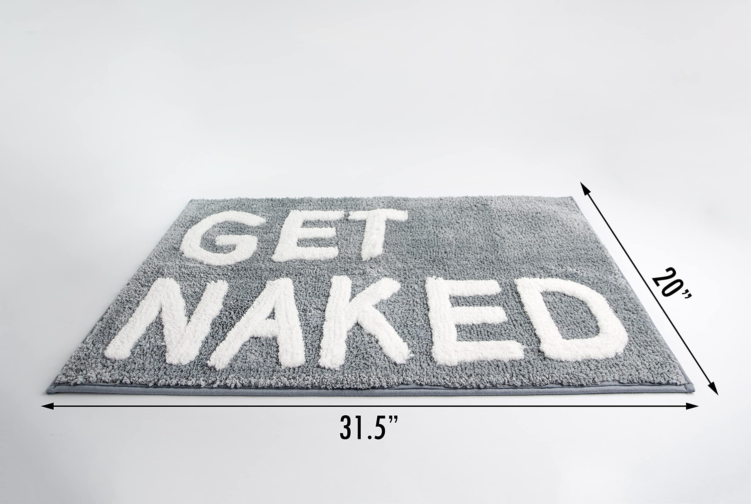 LABEND HOME Funny Peach Bathroom Decor - Get Naked Bath Mat & Shower Curtain Set - Cute Non-Slip Washable Bath Rug for Bathroom Accessories - Perfect for Spa, Guest Bathroom or Funny Gift (Gray)