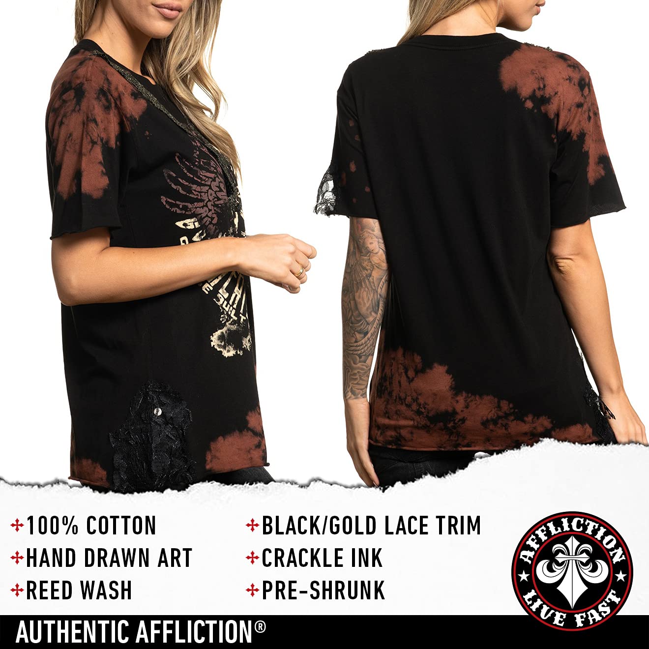 Affliction Women's Rhinestone Bling T-Shirts & Tops - Stylish Casual Wear for Parties, Clubs and Everyday Fashion
