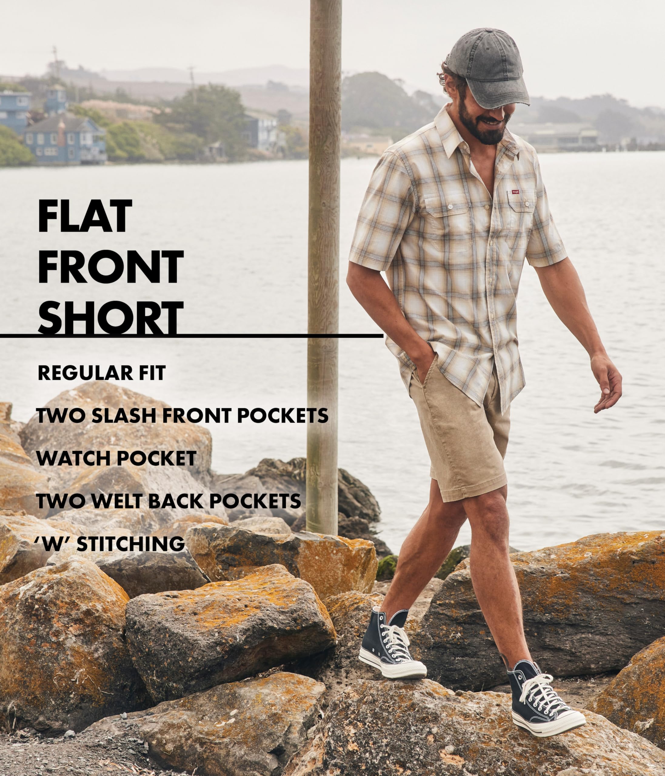 Wrangler Authentics Men's Flat Front Shorts - Comfortable Casual & Outdoor Shorts for Hiking, Travel, and Everyday Wear