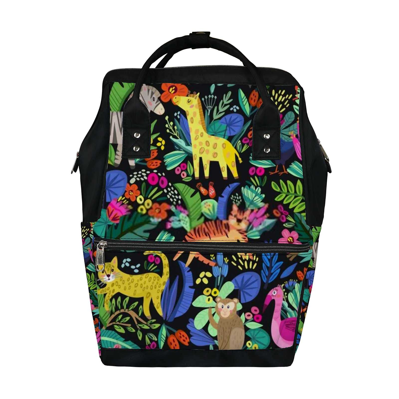 Cute Cartoon Kawaii Animals and Flowers Waterproof Diaper Backpack - Large Capacity Baby Nappy Changing Bag with Laptop Compartment for Travel | Durable & Stylish Unisex Diaper Bag for Women & Men | Perfect for Parenting, Daycare, and Family Outings