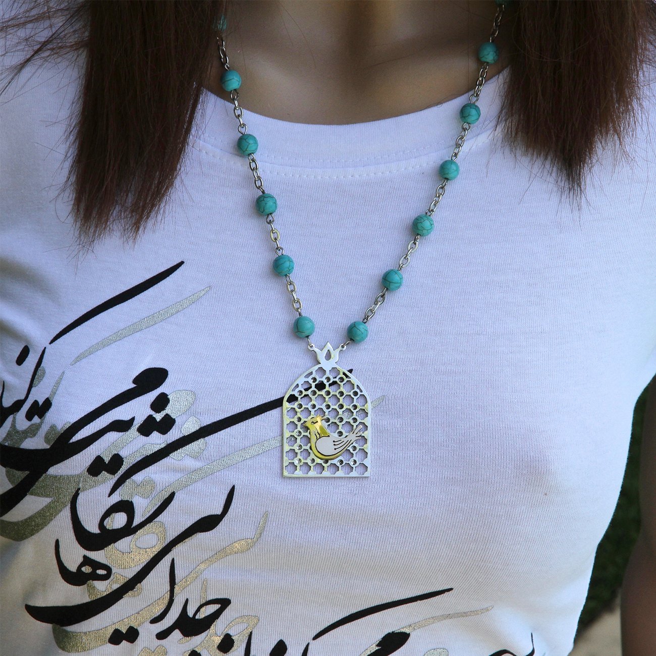 14K Gold & 925 Sterling Silver Morghe Amin Necklace - Persian Love Bird Jewelry - Elegant Pendant for Women - Perfect Gift for Anniversary, Valentine's Day & Special Occasions