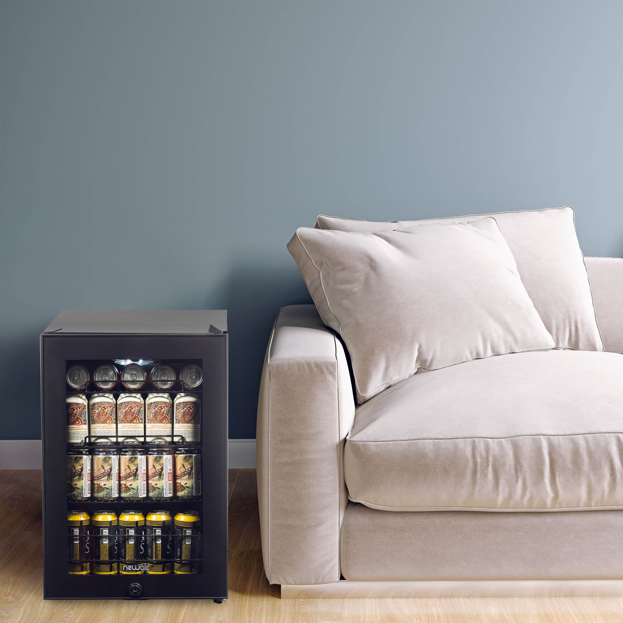 Newair® 90 Can Freestanding Black Beverage Refrigerator - Compact Mini Fridge for Beer, Wine & Soda - Perfect for Home Bar, Office, or Man Cave