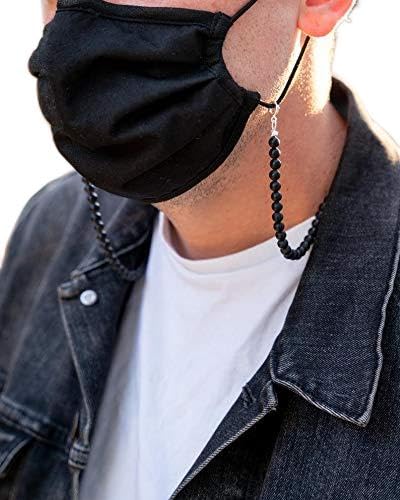 Black Onyx Beaded Face Mask Chain Lanyard for Men & Kids - 25