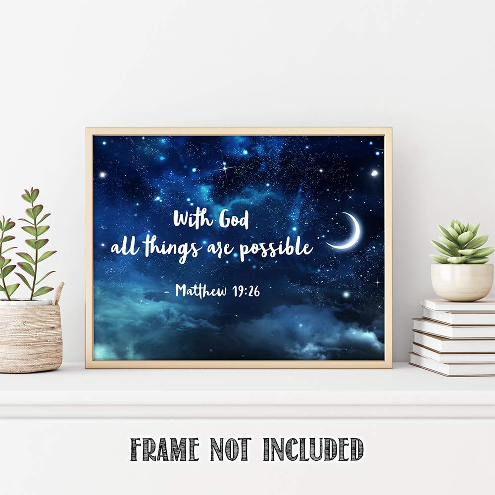 TJ Originals - Matthew 19:26 Bible Verse Wall Art 'With God All Things Are Possible' - 11x14 Inspirational Christian Home Decor for Living Room, Bedroom & Office - Perfect Gift for Women, Family & Friends (Starry Night Design)