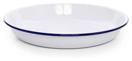 Vintage Style Blue Rim Enamelware Pasta Plate Set of 4 - 10.5 Inch Italian Dinner Plates for Pasta, Salad & Family Dining
