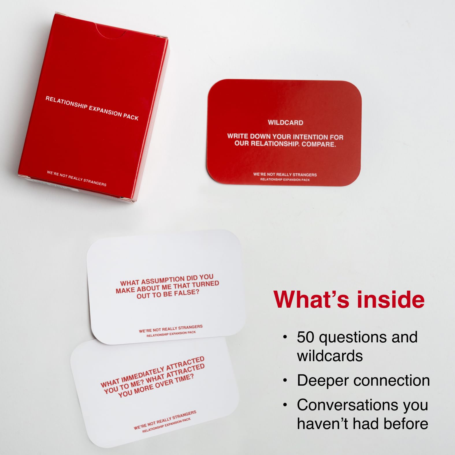 WE'RE NOT REALLY STRANGERS Relationship Expansion Pack Card Game - 54 Conversation Cards with Wild Cards for Couples, Adults & Teens - Fun Date Night & Game Night Activity for 2-6 Players Ages 18+ | Perfect for Deepening Connections and Creating Meaningful Moments