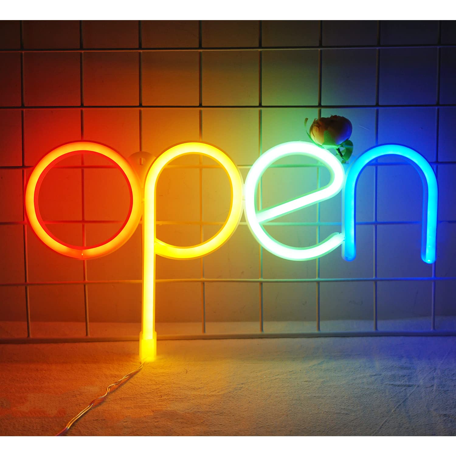 SunKite Open Neon Sign - Colorful LED Wall Light Art Decor for Bedroom, Home, Bar, Cafe & Party | USB-Powered Night Lamp | Christmas & Holiday Decoration | Perfect for Wall Art, Room Decor & Gift Giving