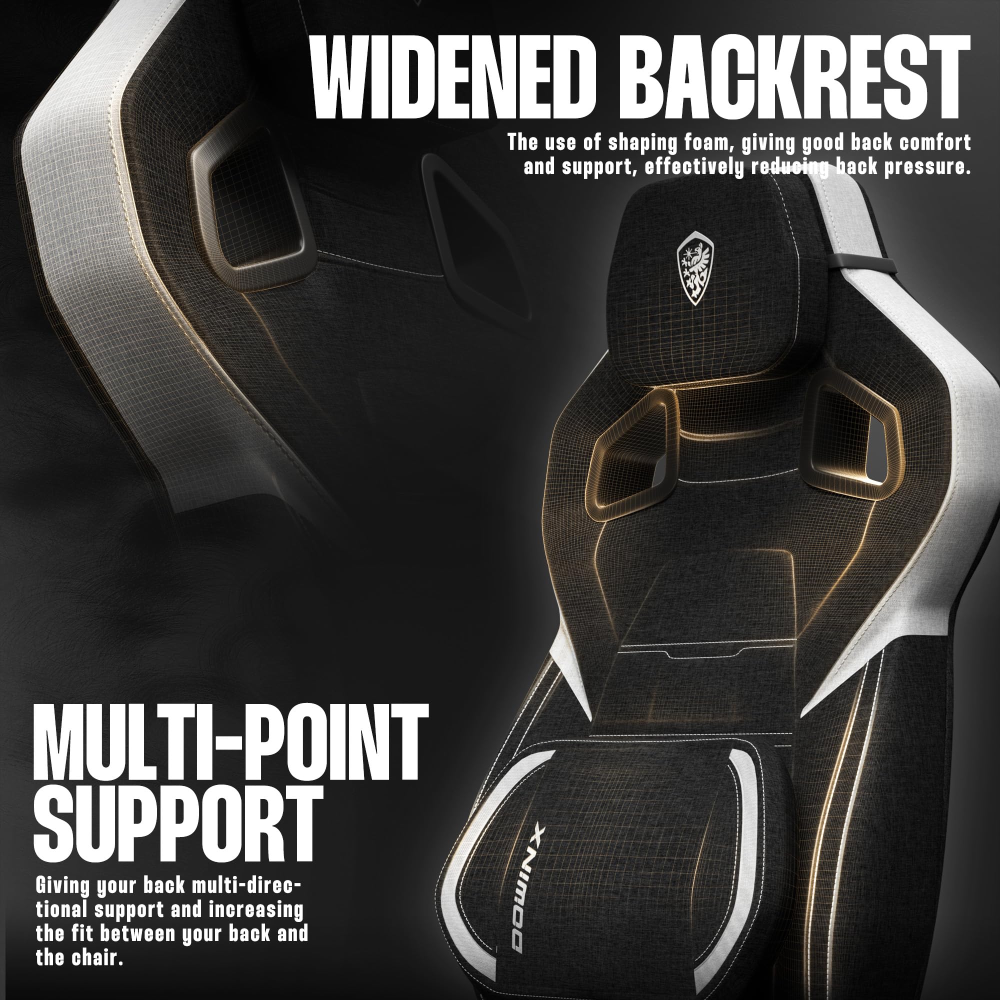 Dowinx Ergonomic Fabric Gaming Chair with Adjustable Footrest & Massage - Big and Tall Computer Chair for Adults up to 200lbs - Heavy Duty Gaming Chair with Headrest - Perfect for Office, Streaming & Esports (Black)