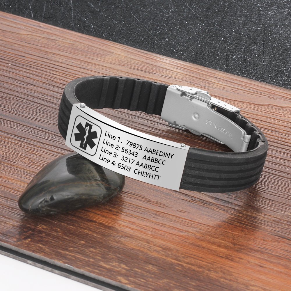 Personalized Medical Alert Bracelet for Men & Women - 9 Inch Engraved Silicone Emergency ID Wristband - Ideal for Sports, Travel & Daily Safety
