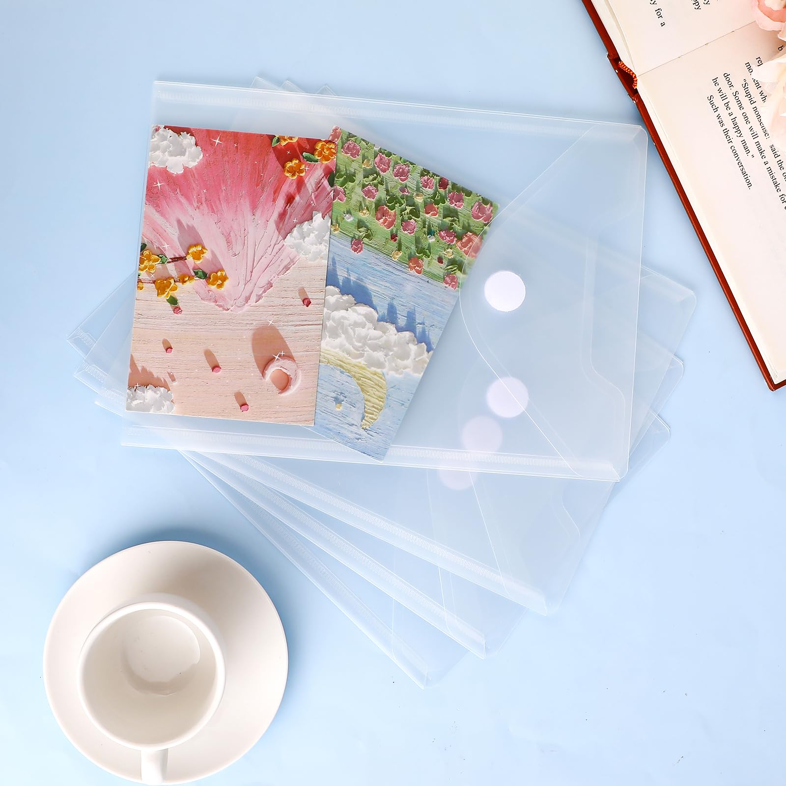 12 Pack Large Clear Plastic Document Folders 10 x 7 Inch - Waterproof Transparent Envelopes with Secure Closure for Die & Stamp Storage, DIY Scrapbooking, Card Craft Organizer - Perfect for Office Files, School Projects & Craft Supplies Organization