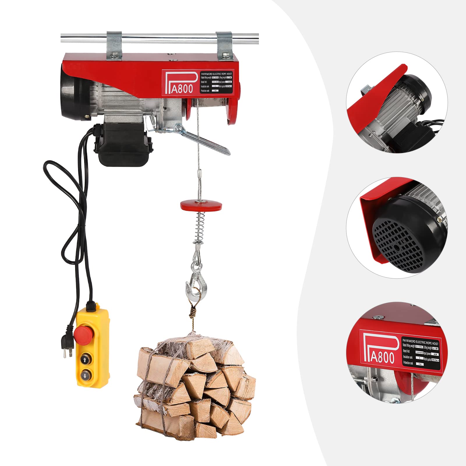400KG Electric Hoist Lift 1763LBS with Wireless Remote Control - 110V Overhead Hoist for Garage, Auto Shop & Warehouse Lifting Operations