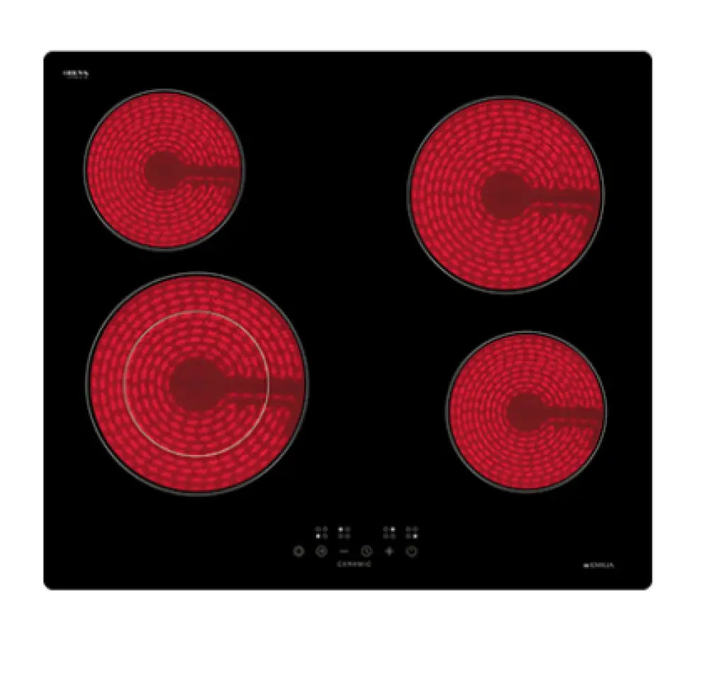 Emilia EMCER64E 60cm Ceramic Electric Cooktop - 4 Burner Glass Stove for Modern Kitchen | Fast Heating & Easy Clean | Perfect for Boiling, Frying & Simmering