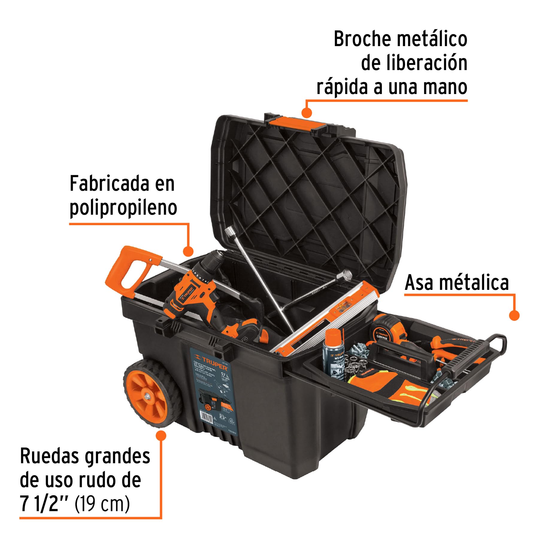 23-Inch Plastic Storage Box with Wheels - Heavy Duty Tool Organizer for Garage, Workshop & Home Organization