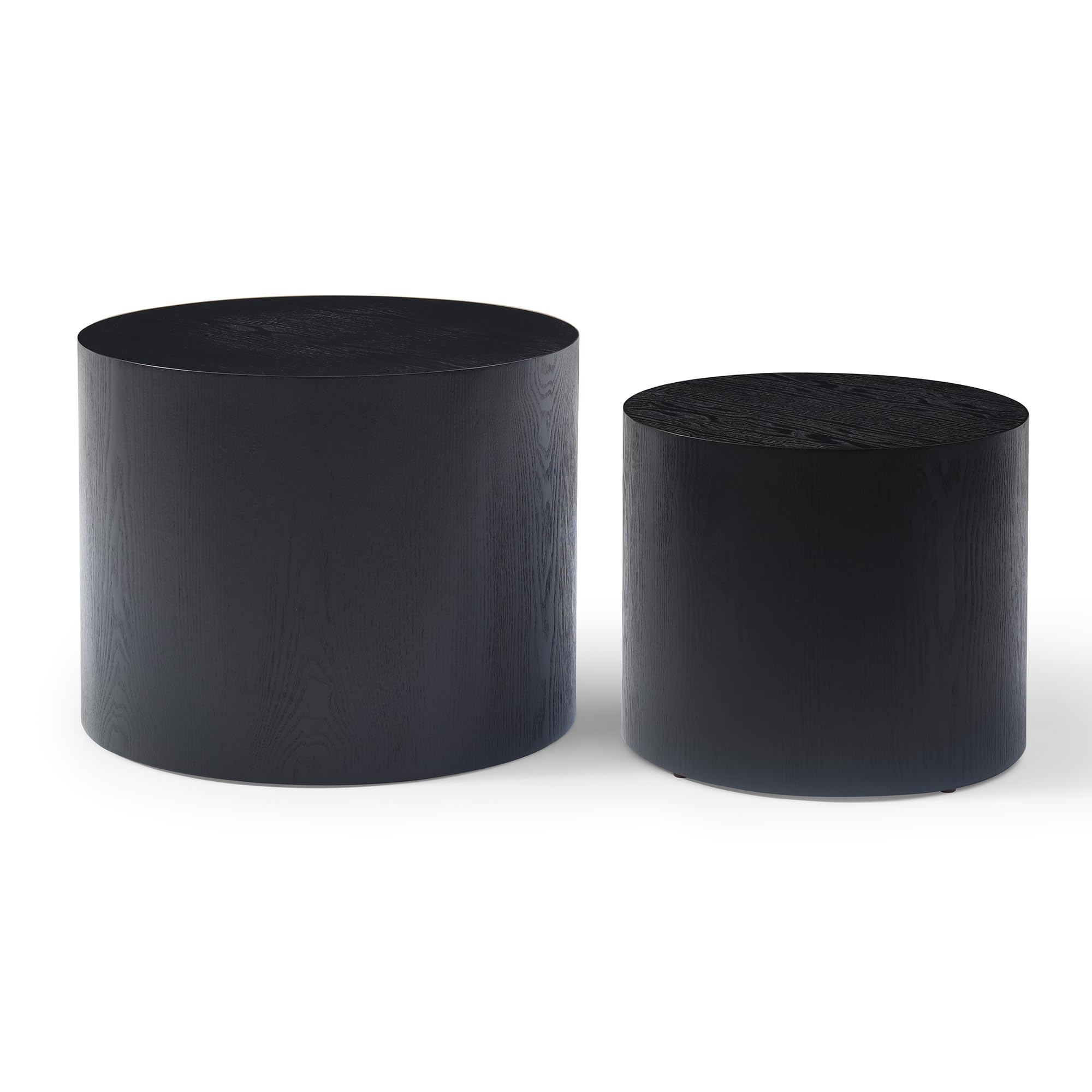Modern Round Nesting Coffee Table Set of 2 - Wooden Circle Accent Tables with Non-Slip Feet for Small Spaces - Perfect for Living Room, Bedroom, Balcony, Office & Drum Side Table (Black) - Ideal for Home Decor, Coffee Time & Space Saving Furniture
