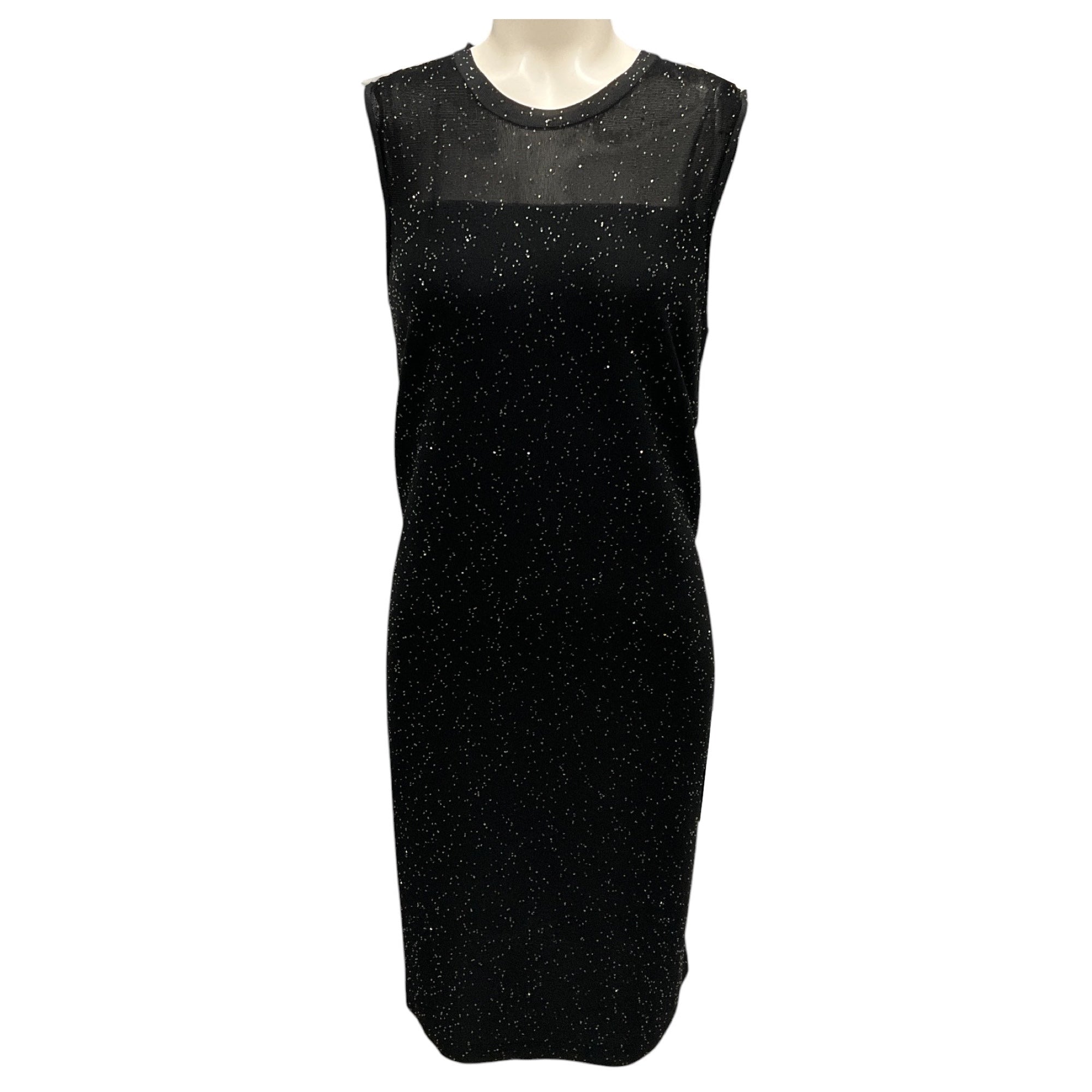 Akris Black Micro Sequined Sleeveless Knit Dress for Women - Elegant Evening Party Cocktail Dress for Night Out, Wedding Guest, Special Occasions