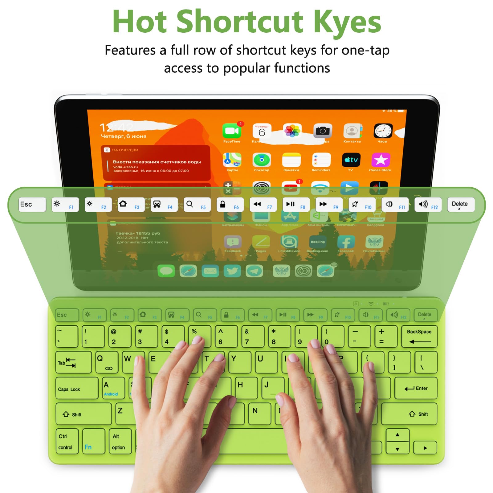 Wireless Bluetooth Keyboard for iPad 10th/9th/8th Gen, iPad Air 5th/4th Gen, iPad Pro 13/12.9/11 inch - Slim Portable Keyboard Compatible with iOS, Android & Windows (Green) - Perfect for Home Office, Travel & Remote Work
