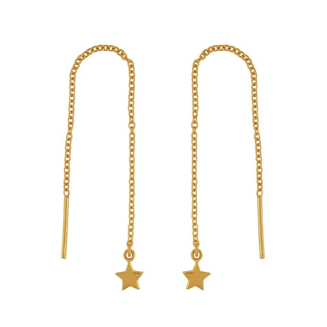 Stars Threaders Gold Earrings - Dainty & Elegant Gold Plated Threader Earrings for Women | Perfect for Everyday Wear, Parties & Special Occasions