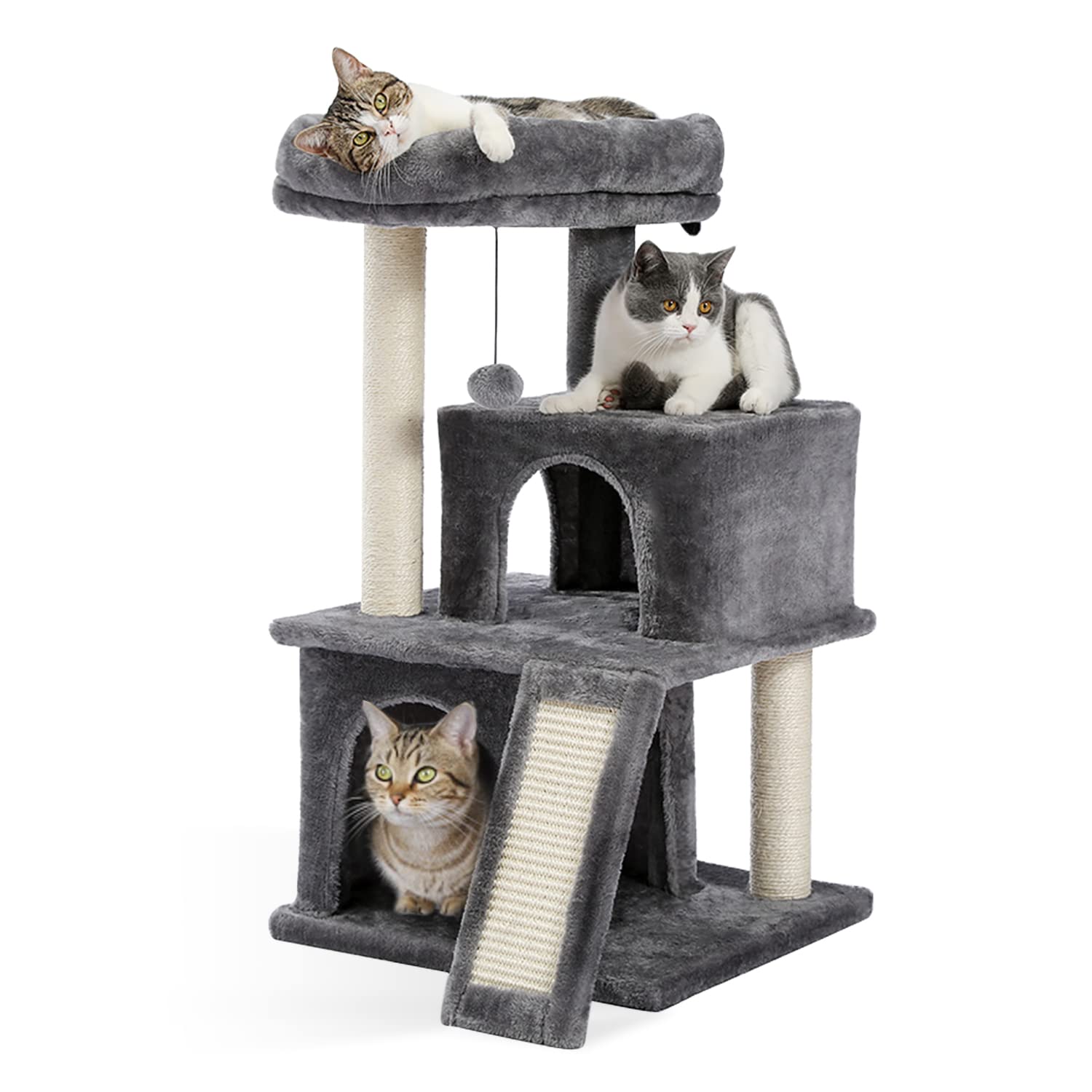WOWLAND 33.9 Inch Cat Tree Tower for Large Indoor Cats - Plush Cat Condo with Scratching Post & Dangling Toys - Perfect for Play, Rest & Climbing in Home or Office