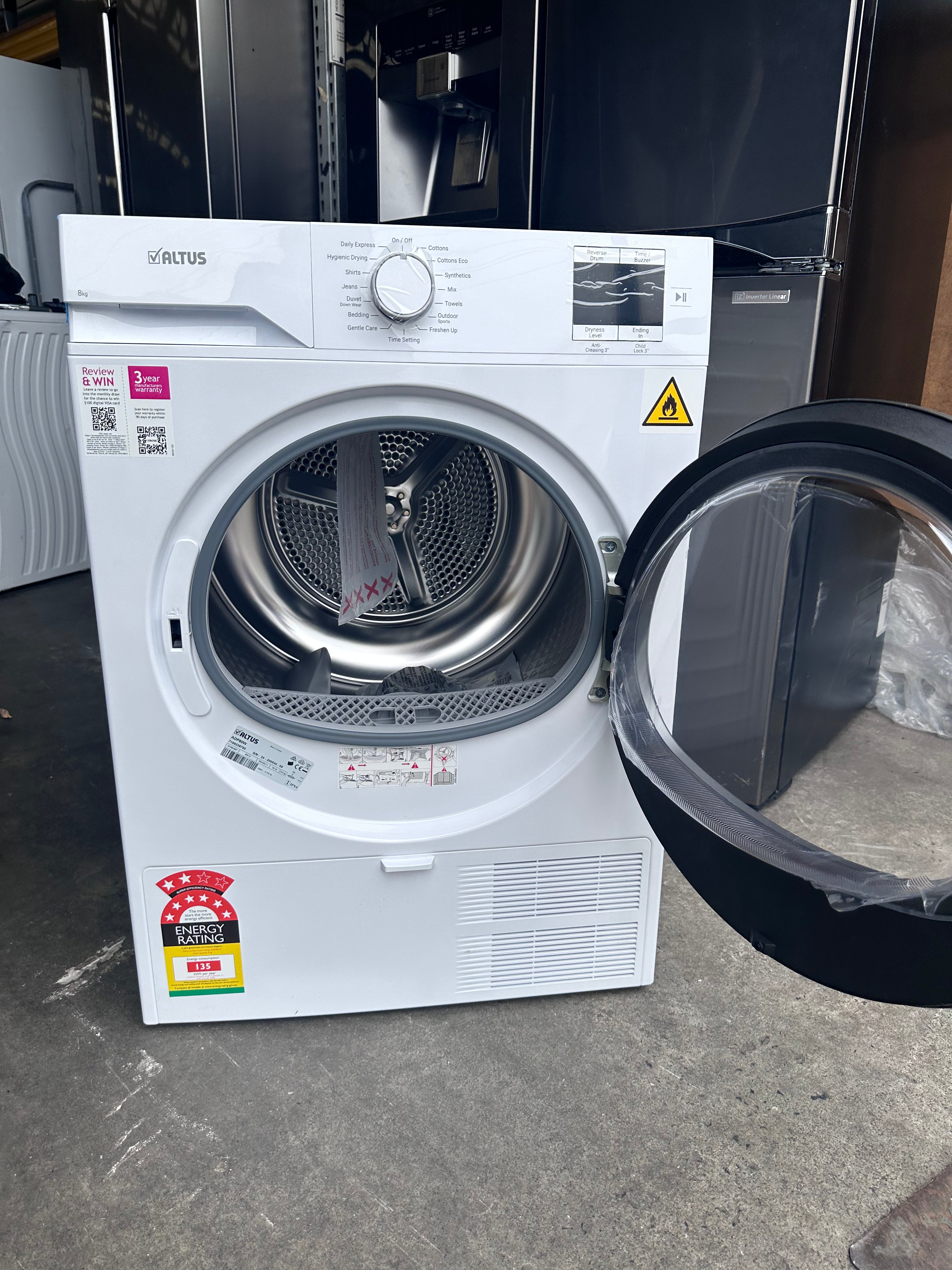 Brand New Altus 8kg Heat Pump Dryer ADP80W - Energy Efficient Made in Europe with 3 Year Warranty - Perfect for Apartments, Small Homes & Eco-Friendly Laundry Solutions