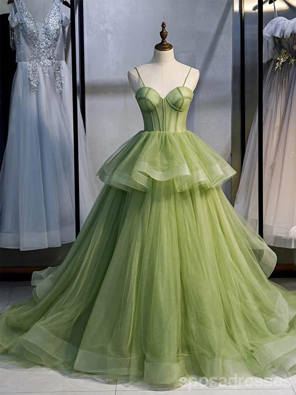 Elegant Green A-Line Spaghetti Strap Long Prom Dress for Women - Perfect for Homecoming, Ballroom Dance & Formal Events | Style 12670