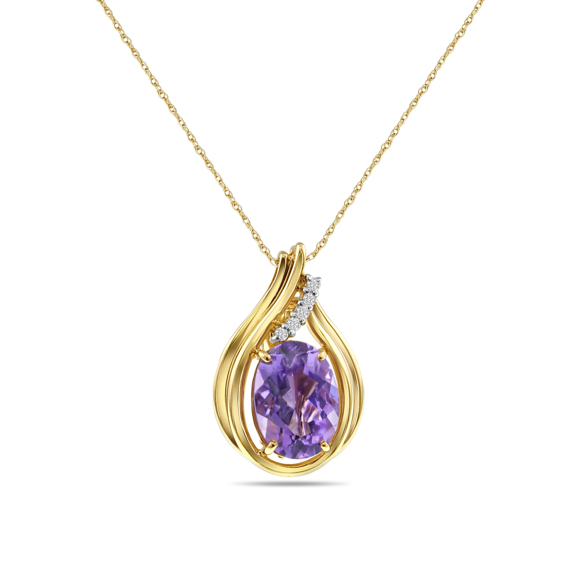 14K Yellow Gold Teardrop Oval Amethyst Necklace with Diamond Accents | Elegant Jewelry for Women | Perfect for Weddings, Anniversaries & Special Occasions