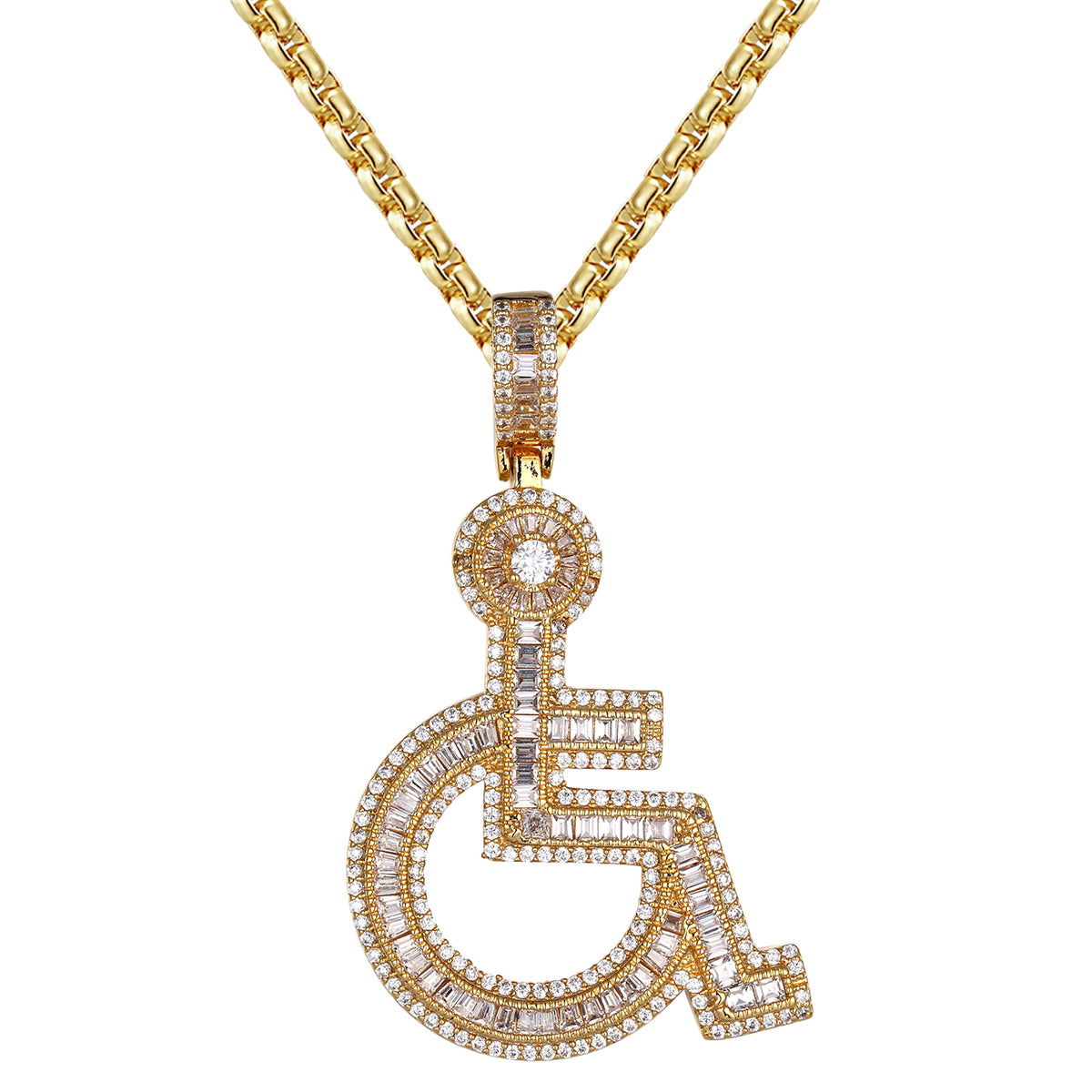 Gold Tone Wheelchair Emoji Baguette Pendant - Handicap Awareness Jewelry for Necklace Charm, Gift for Disability Advocates | Perfect for Everyday Wear, Fundraising Events & Support Causes