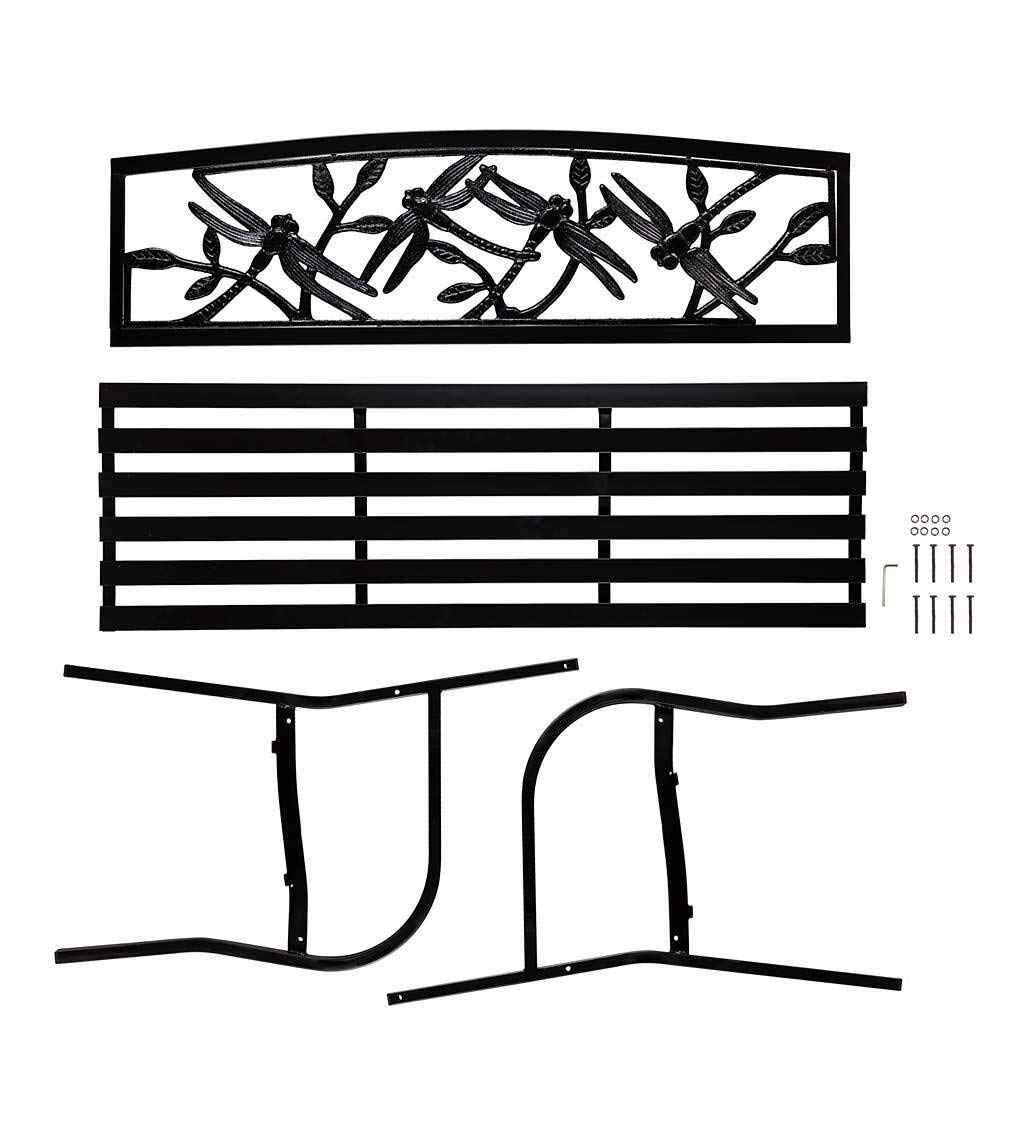 Weatherproof Dragonfly Outdoor Bench - Heavy Duty 400 lb Capacity - Metal Garden Patio Porch Park Deck Bench - Black 50