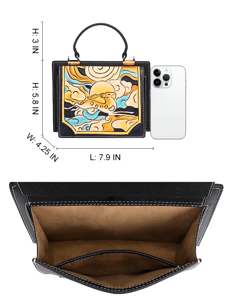 PIJUSHI Handmade Genuine Leather Satchel Purse for Women - Hand Painted Small Crossbody Bag with Top Handle | Perfect for Work, Travel & Everyday Use
