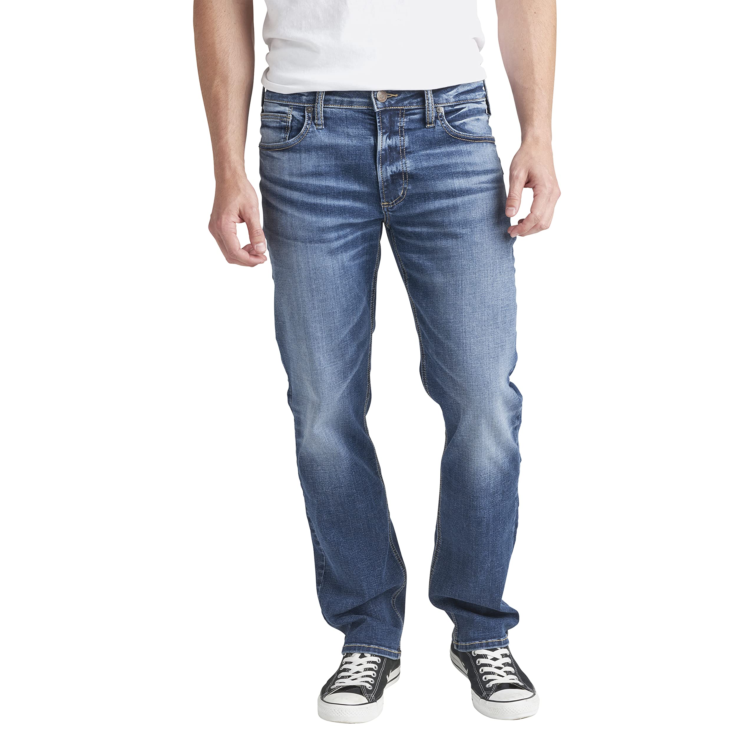 Silver Jeans Co. Men's Allan Classic Fit Straight Leg Jeans - Comfortable Denim Pants for Casual Wear & Everyday Use