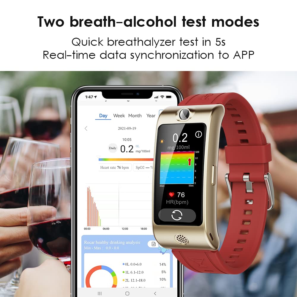 Smart Watch with Breathalyzer - Professional-Grade Portable Alcohol Tester & Fitness Tracker, AMOLED Display, Forehead Thermometer - Perfect for Nightlife, Workplace Safety & Health Monitoring