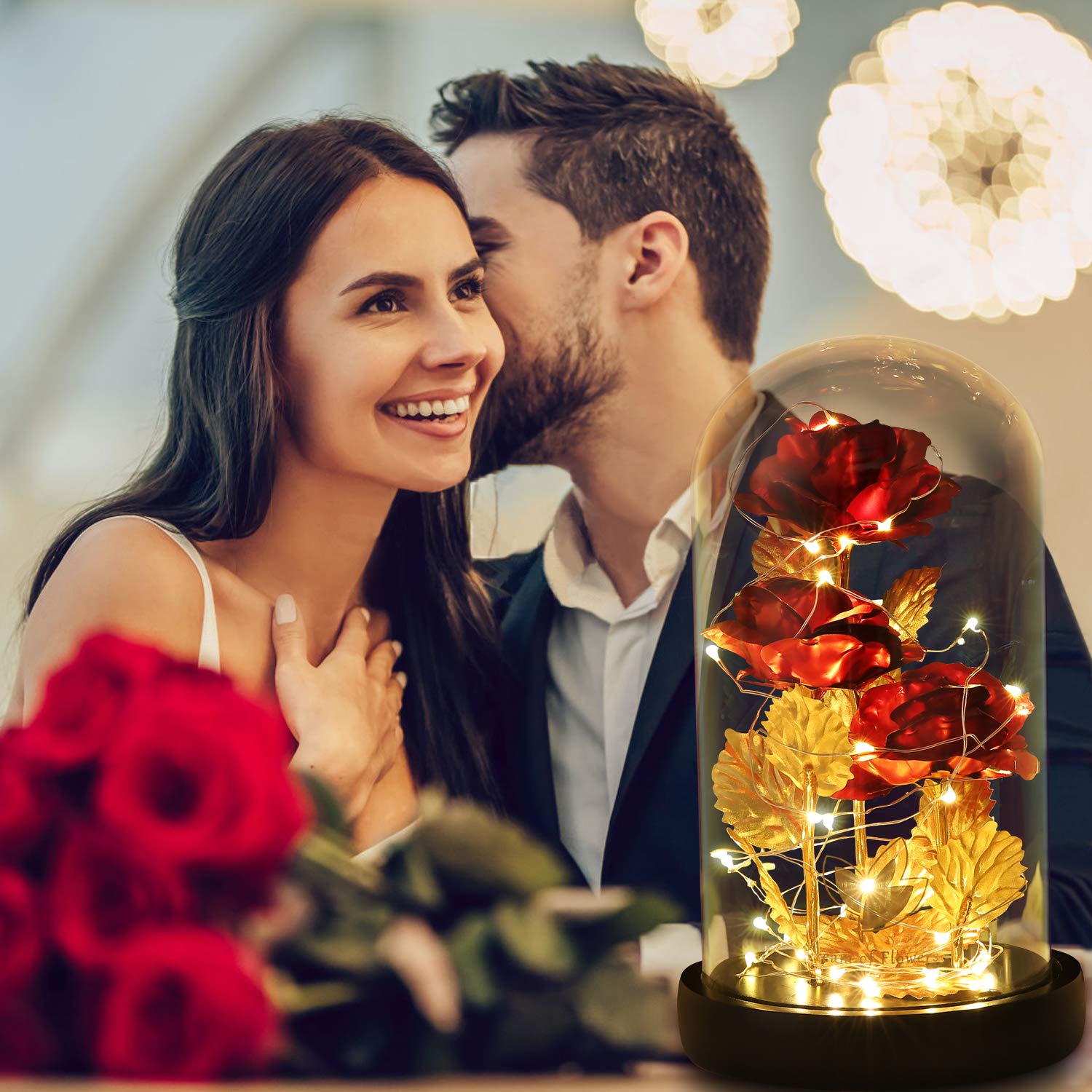 Valentine's Day Gifts for Wife - LED Galaxy Rose Flower with 2 Lighting Modes & Gold Foil, Enchanted Beauty and The Beast Inspired Rose - Romantic Anniversary Birthday Gifts for Her - Perfect for Home Decor, Wedding Centerpiece, and Special Occasion Surprises