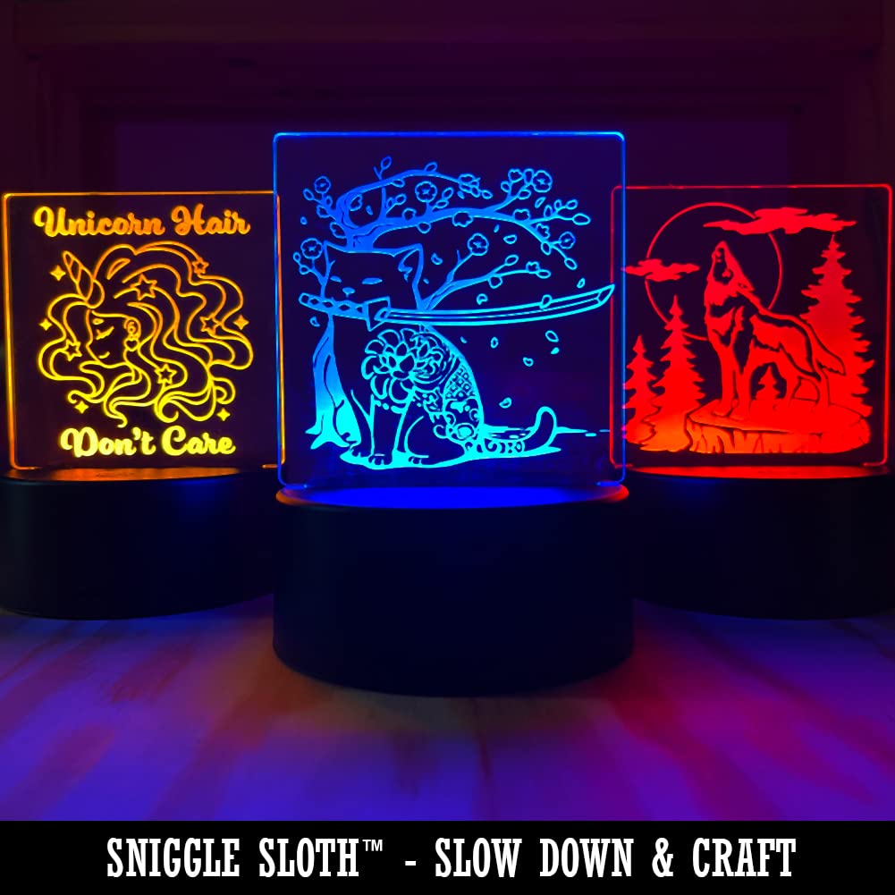 Sniggle Sloth Husky Dog with Flower Crown - 3D Illusion LED Night Light for Bedroom, Nursery & Office Desk - Cute Animal Nightstand Lamp for Kids & Adults