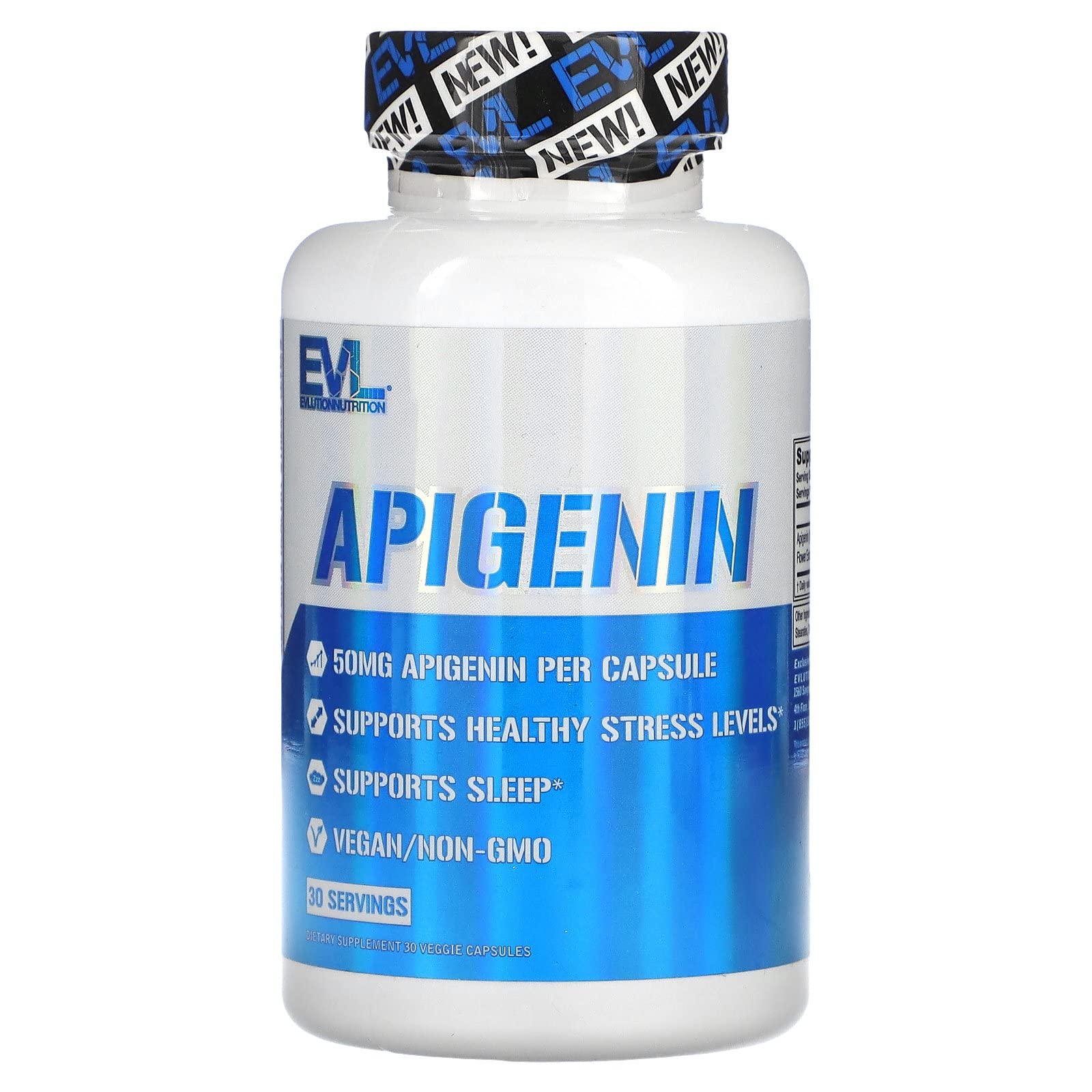 EVLution Nutrition Apigenin Supplement - 30 Vegan Capsules for Stress Relief & Sleep Support - Natural Relaxation Aid for Nighttime & Travel Use