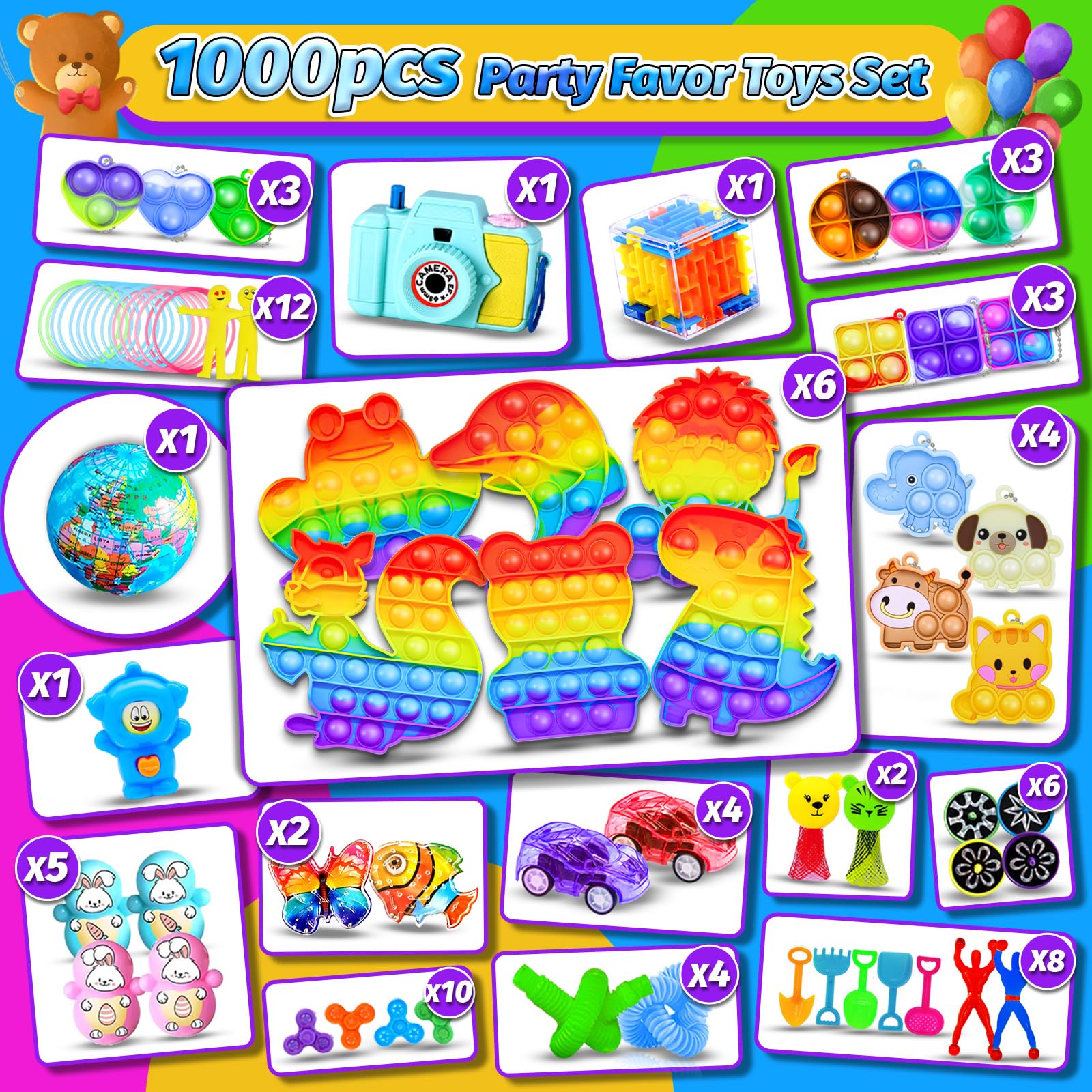 1000pcs Bulk Party Favors for Kids - Fidget Toys Pack, Goodie Bag Stuffers, Treasure Box Prizes for Classroom Rewards, Birthday Party Gifts & Carnival Prizes | Perfect for Birthday Parties, School Events, Carnival Games and Pinata Fillers