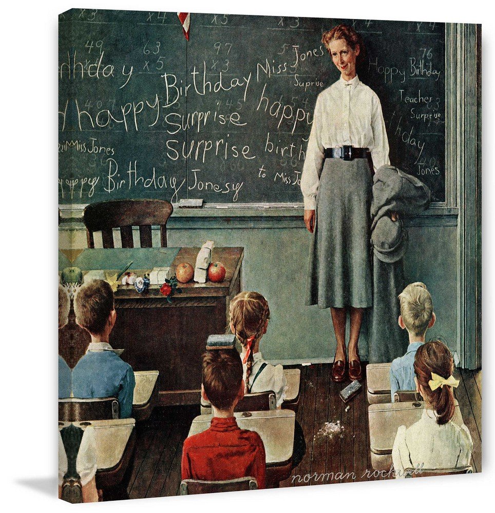Norman Rockwell Happy Birthday Miss Jones Canvas Art Print - 18x18 Inch Wall Decor for Home, Office & Gifts | Vintage American Illustration