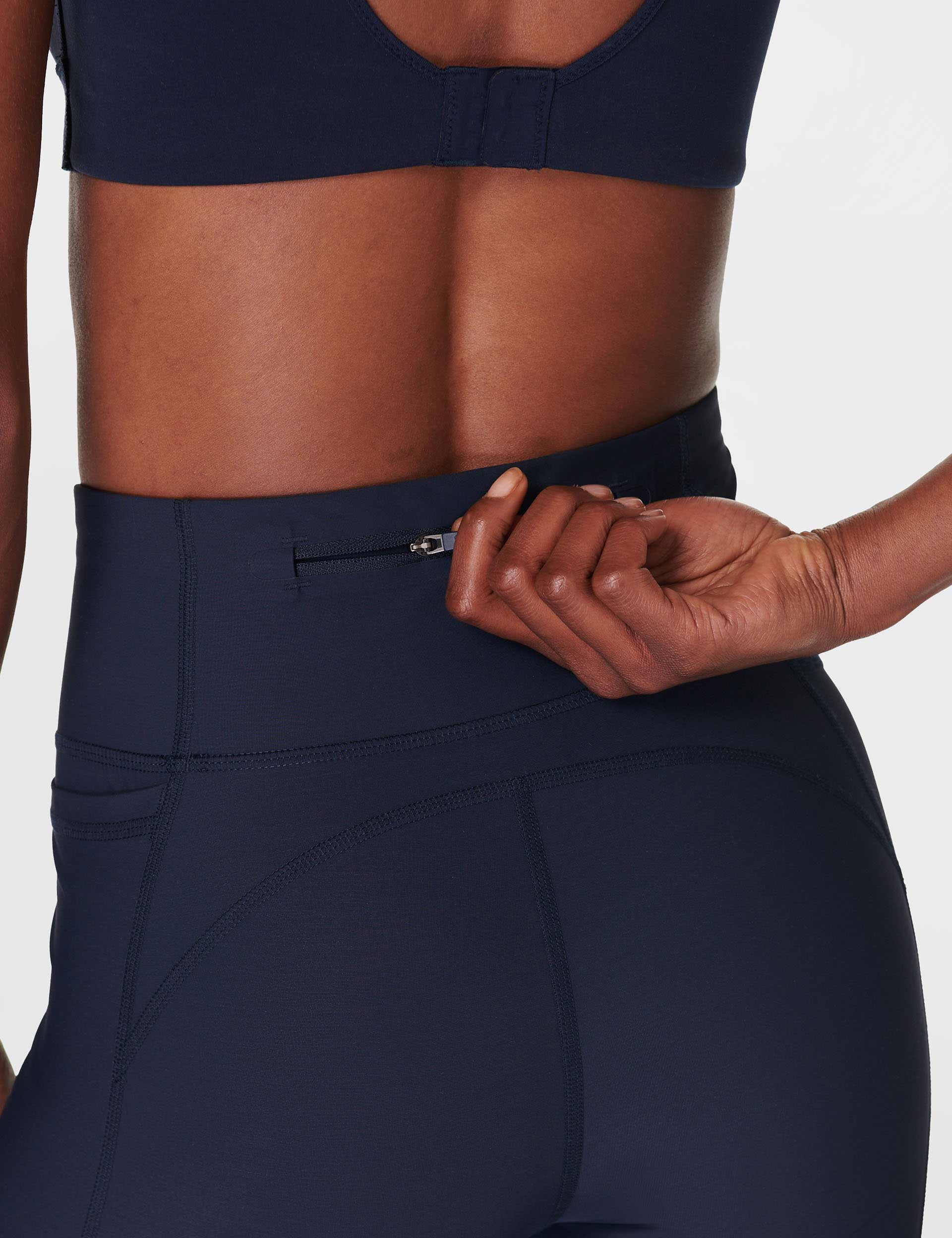 Zero Gravity 7/8 Illuminate Running Tight - High Waist Compression Leggings for Women, Moisture Wicking Workout Yoga Pants in Navy Blue - Perfect for Running, Gym & Outdoor Activities