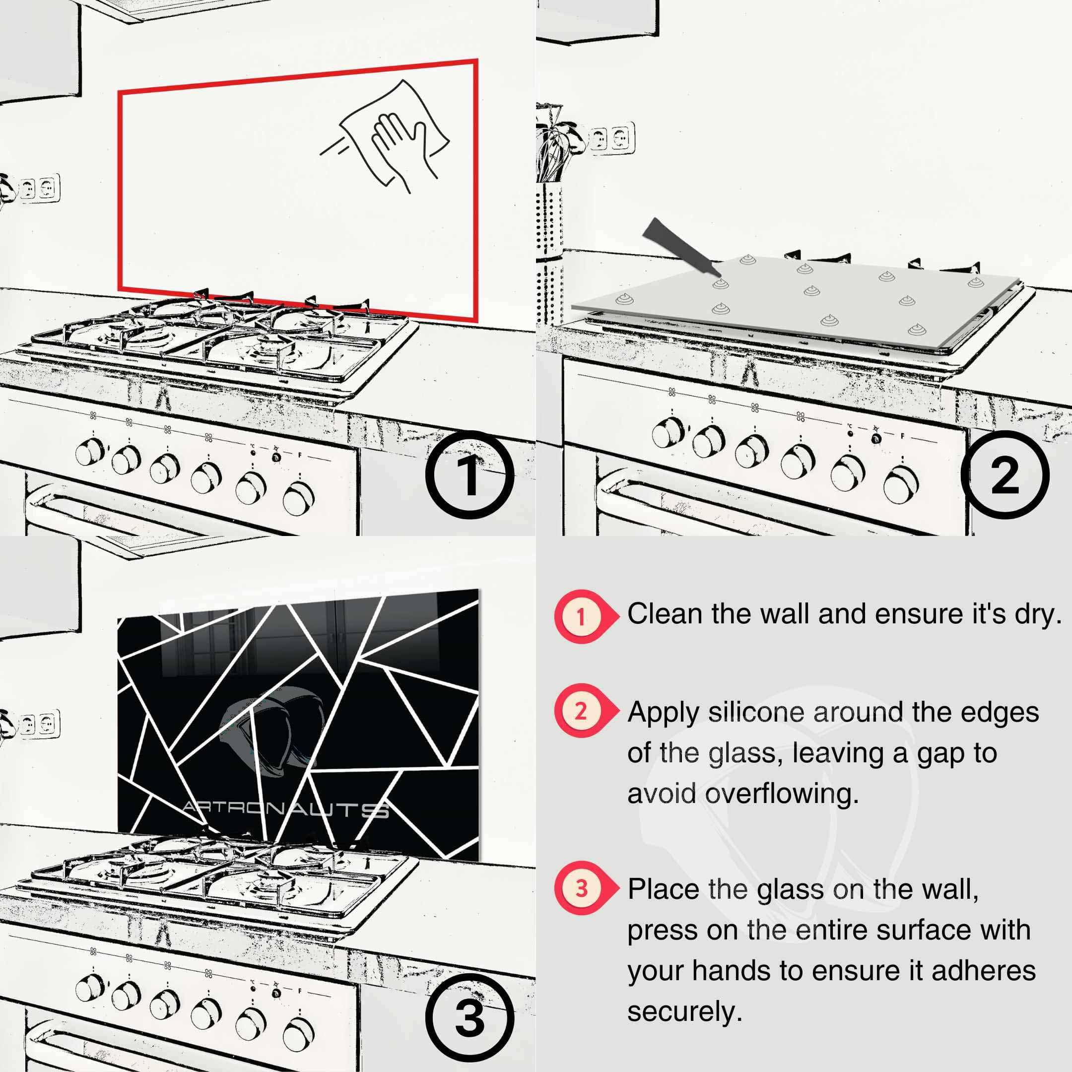 Premium Glass Splashback for Kitchen - Heat & Stain Resistant Backsplash Panel - Perfect for Modern Home Cooking & Baking (60x90cm)