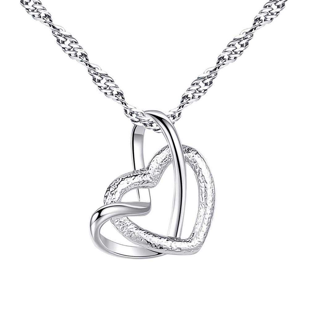 Elegant Heart Necklace for Women - Frosted Double Heart Pendant Layered Necklace - Perfect for Valentine's Day, Anniversary, Wedding & Romantic Gifts