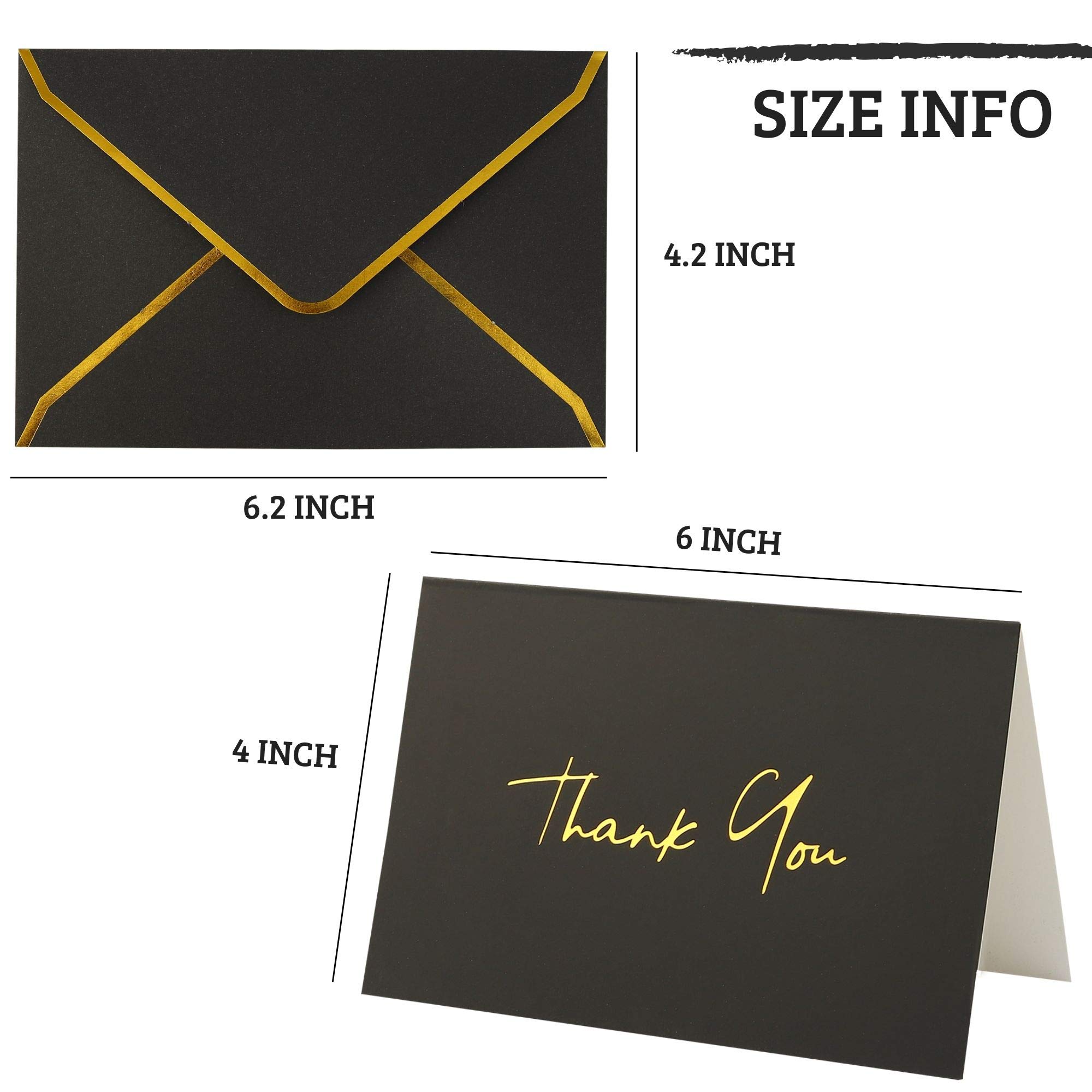 Premium Heavy Duty Thank You Cards with Envelopes - 36 Pack Gold Foil Thank You Notes 4x6 Inch for Baby Shower, Wedding, Graduation, Funeral & Bridal Shower - Elegant Night Black Design - Perfect for Small Business Appreciation & Special Occasions