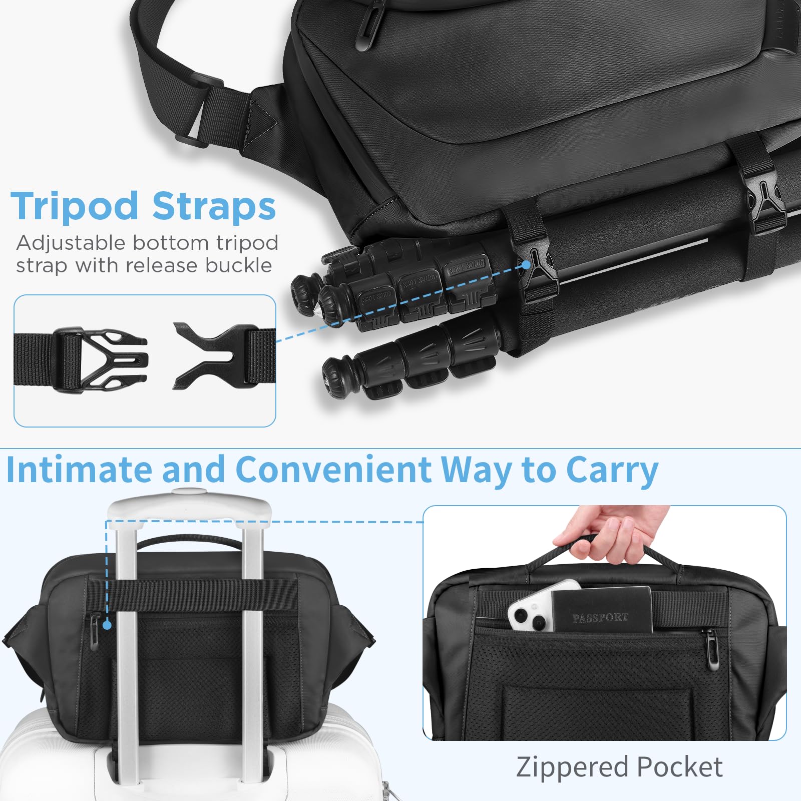 Waterproof Camera Sling Bag with Tripod Holder - Crossbody DSLR/SLR/Mirrorless Camera Case for Photographers (Black) - Perfect for Travel, Hiking & Outdoor Photography