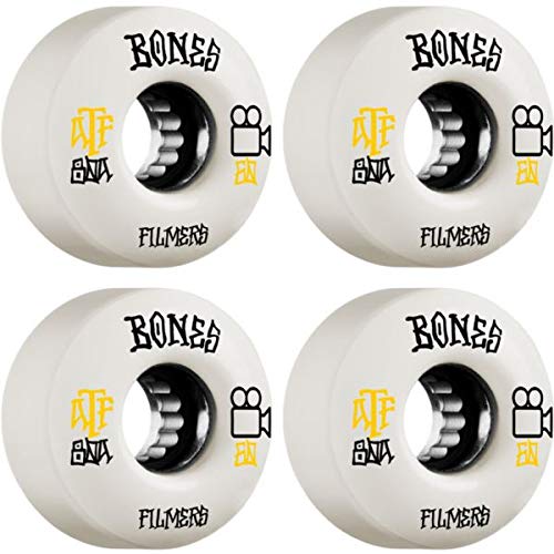 Bones Wheels ATF Filmers White Skateboard Wheels 60mm 80a (Set of 4) - High Performance Wheels for Street Skating, Park Riding & Smooth Cruising