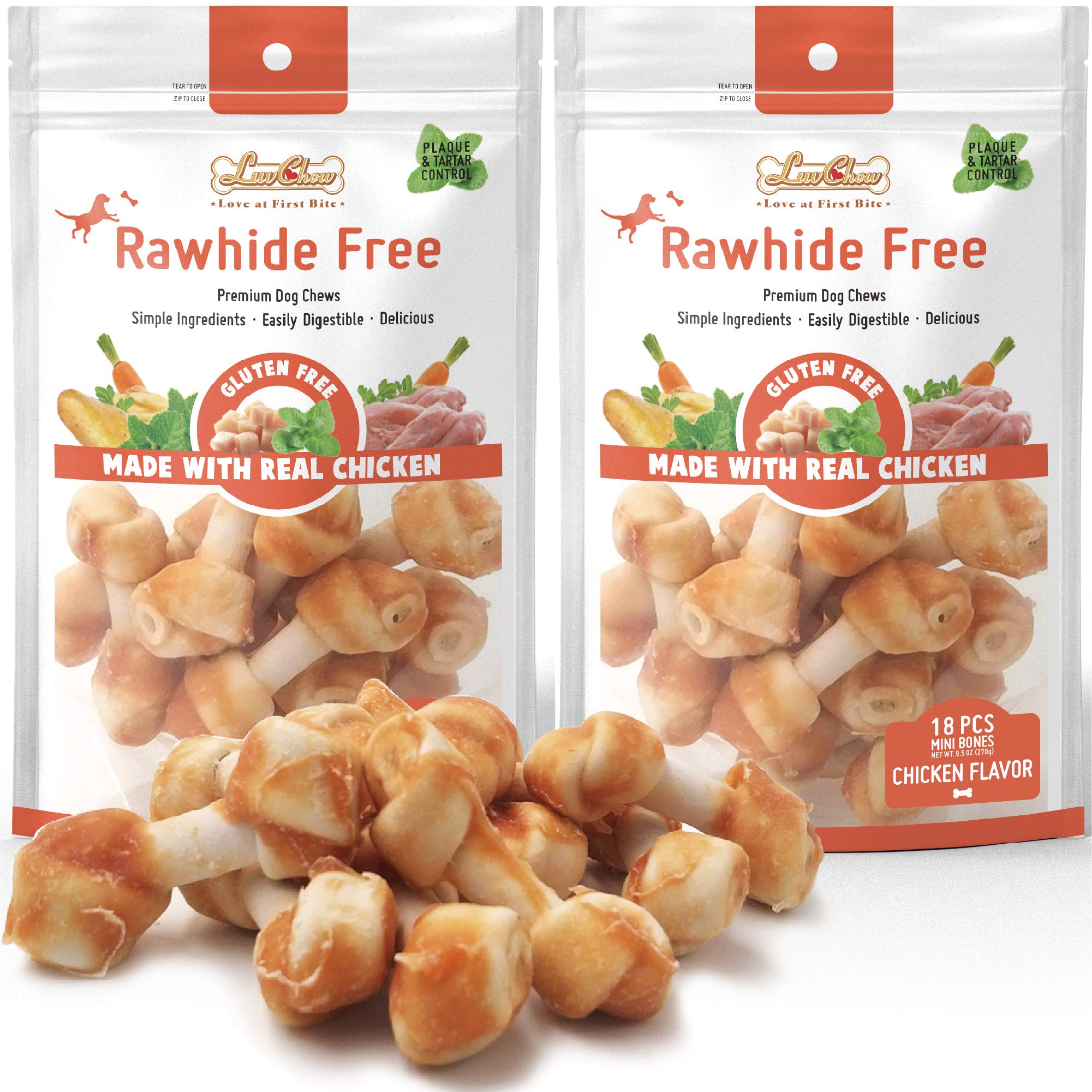 Premium Natural Dog Chew Bones for Small Dogs - Grain Free, Rawhide Free, Limited Ingredient, Healthy Dental Treats (18pcs/Pack x 2) - Perfect for Teething Puppies & Training Rewards