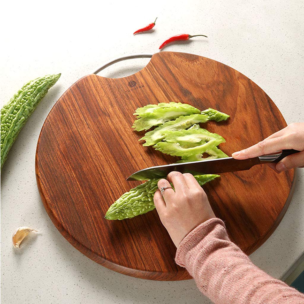 Premium Reversible Round Wooden Cutting Board with Stainless Steel Handle - Durable Kitchen Chopping Board for Meat, Vegetables, Fruits & Bread - Perfect for Home Cooking, BBQ & Food Prep (3 Sizes)