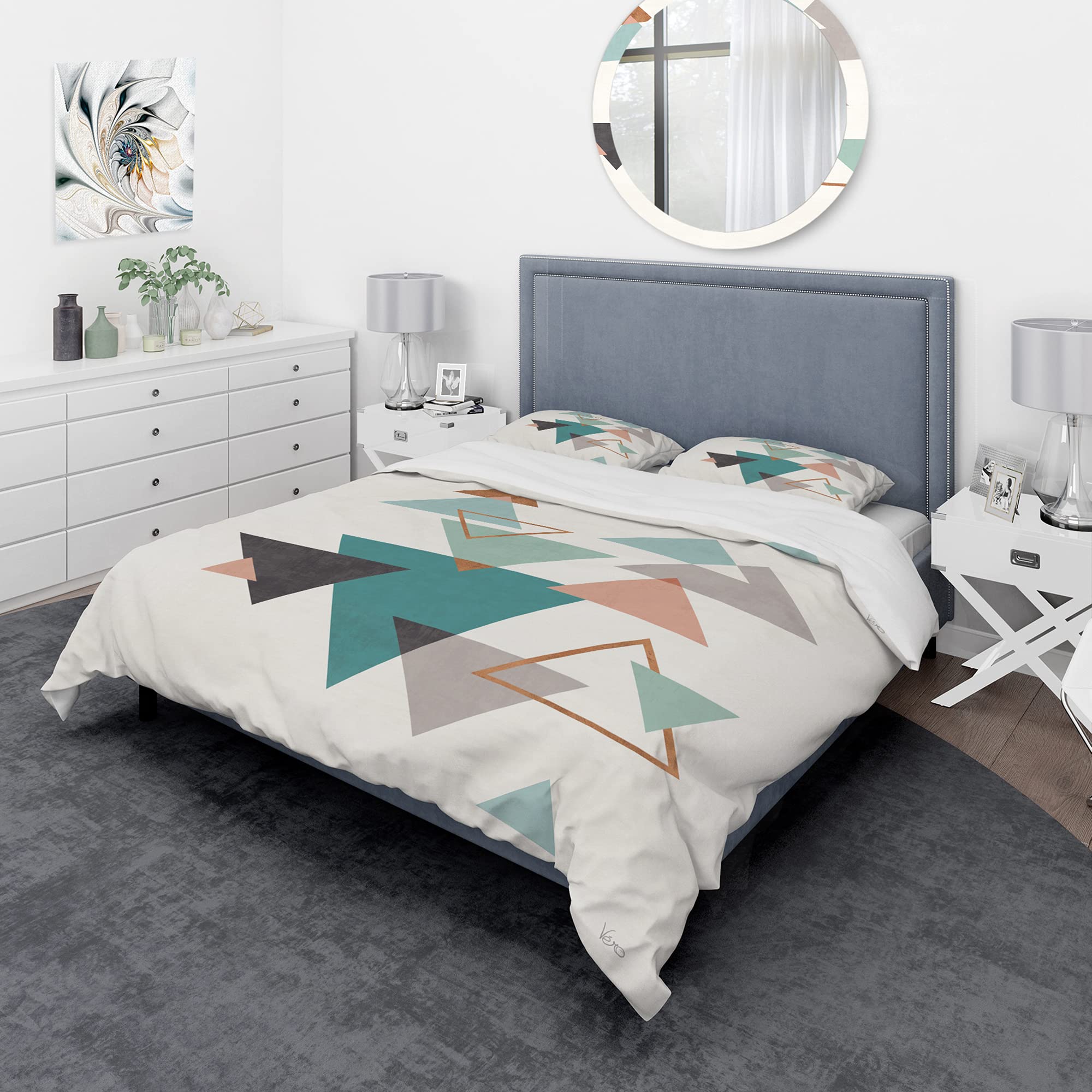 DesignQ Geometric Hexagon Pattern Modern Duvet Cover Set - King Size 3-Piece Abstract Bedding in Multi-Colors | Contemporary All-Season Bedroom Decor for Master Bedroom, Guest Room & Dorm