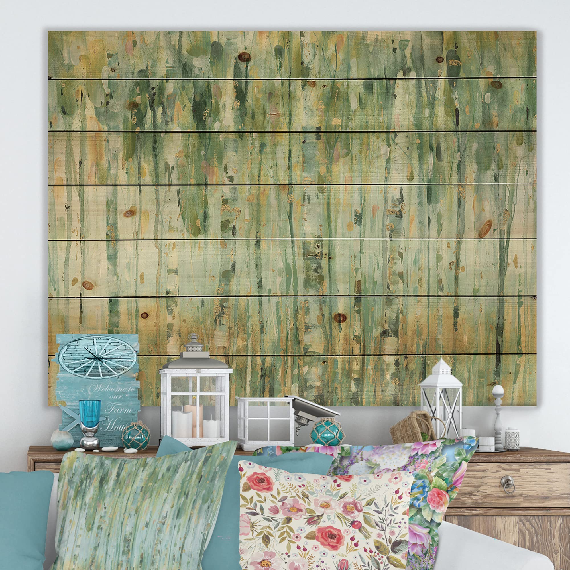 The Birch Forest II - Traditional Wood Wall Decor, Green Abstract Wood Art Panel, Large Pine Wood Wall Art for Living Room, Bedroom & Office Decor